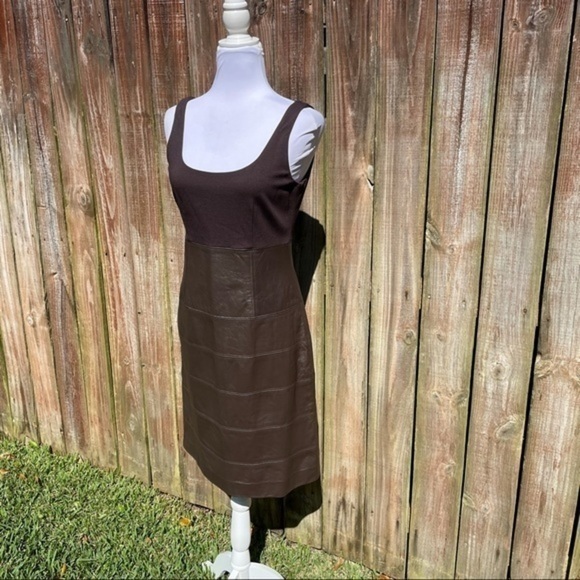 TERI JON SPORTSWEAR Brown Mixed Media Sleeveless Dress 6 - Picture 8 of 15